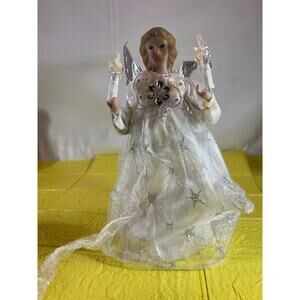 Vintage Christmas Angel Tree Topper Lighted Kurt Adler White Silver